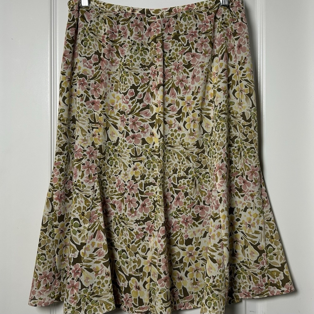 Ratio Floral Print A-Line Midi Skirt Cottagecore Coastal Grandmother Boho Style - Picture 2 of 2